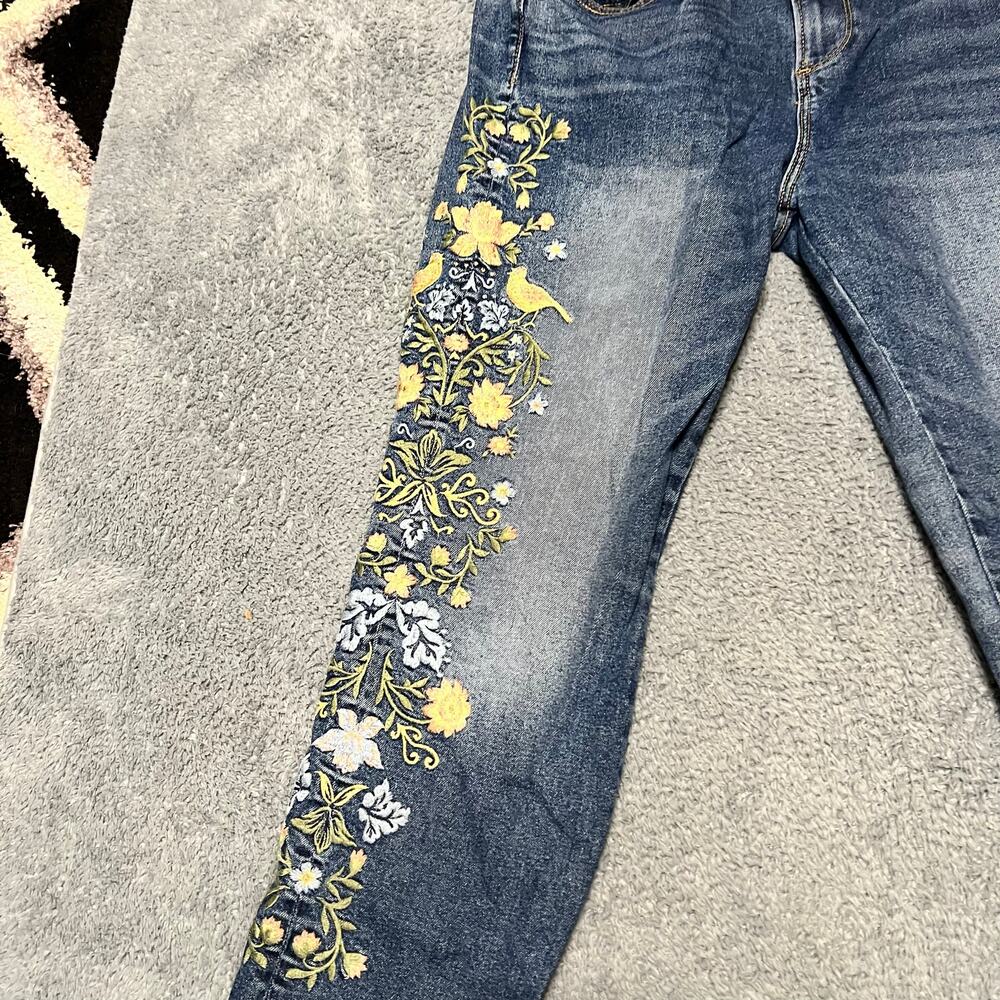 Driftwood Jeans Womens 32 x29  Audrey Boho Embroidered Floral High Rise Straight - Picture 3 of 10